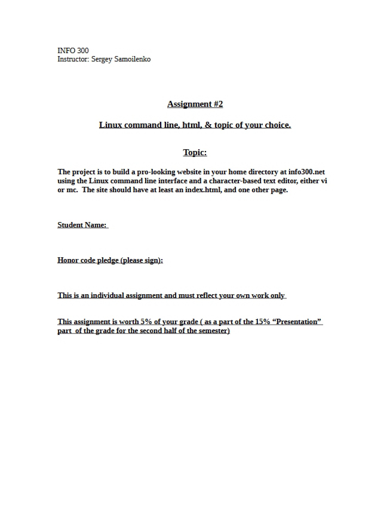 Assignment 2 Linux CLI and HTML