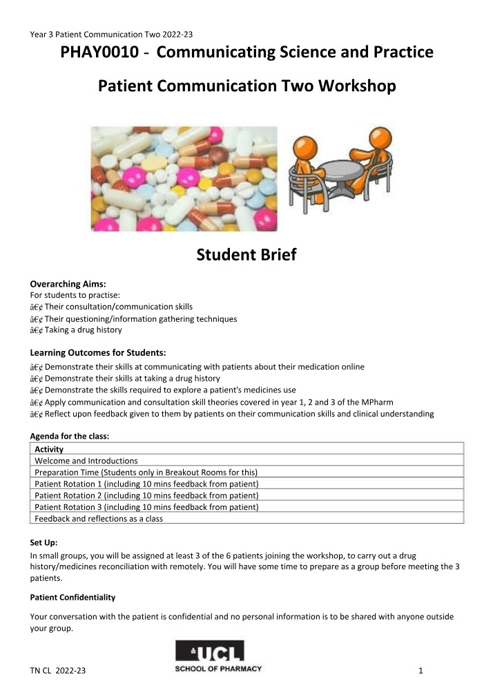 Year 3 Workshop - Patient Communication