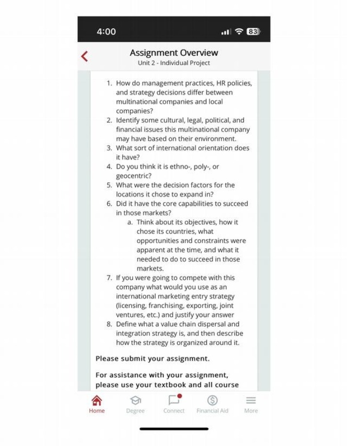 Multinational Management Practices and HR Policies - Assignment Overview