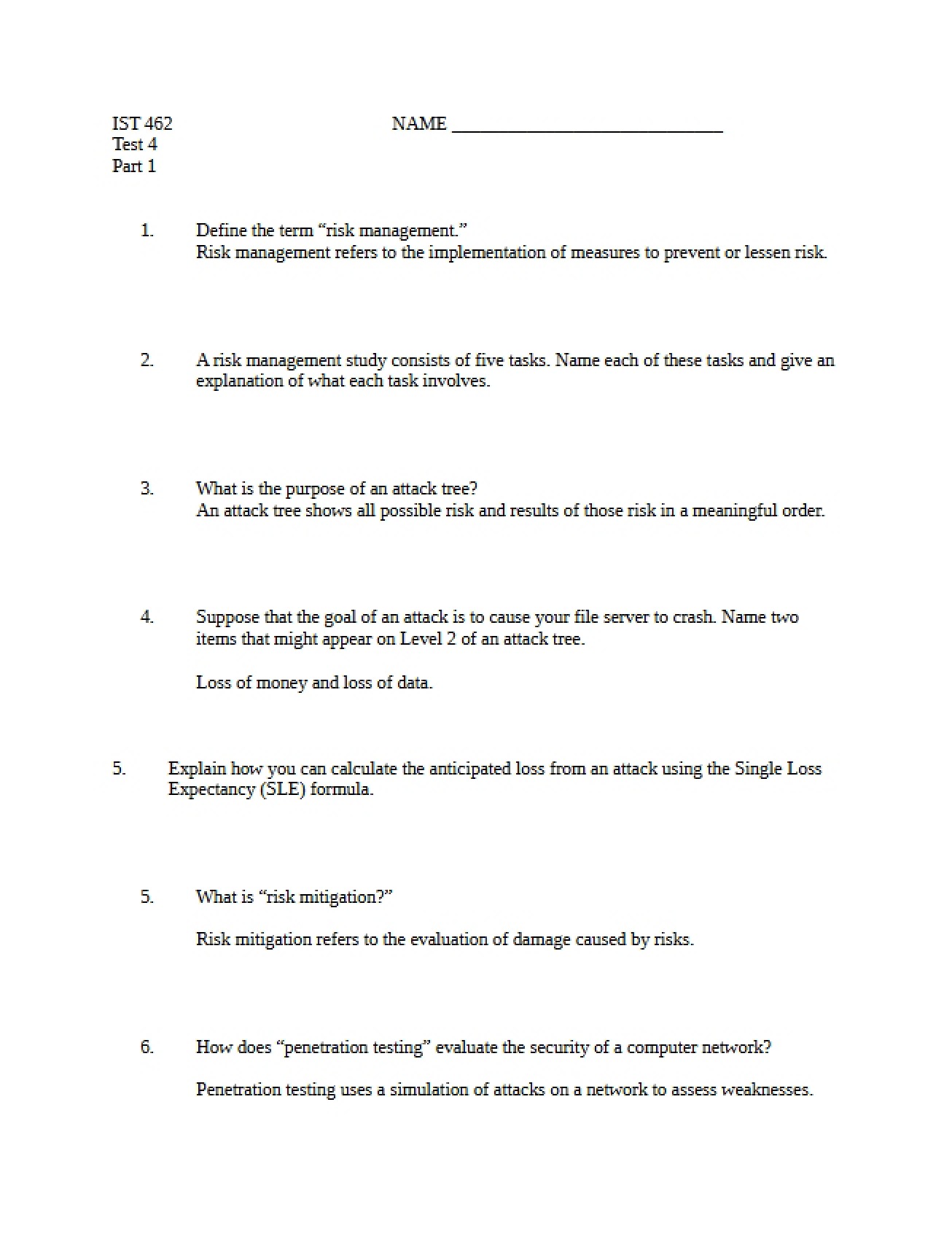 First Part of Test Four