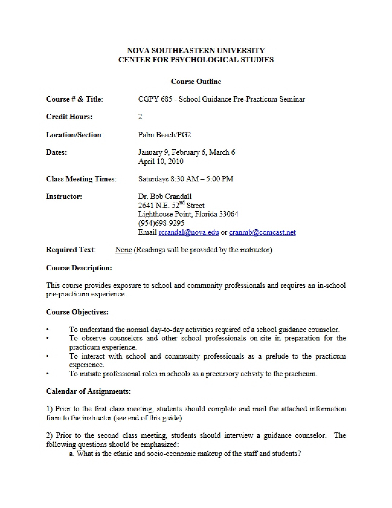 Pre-Practicum Seminar Syllabus