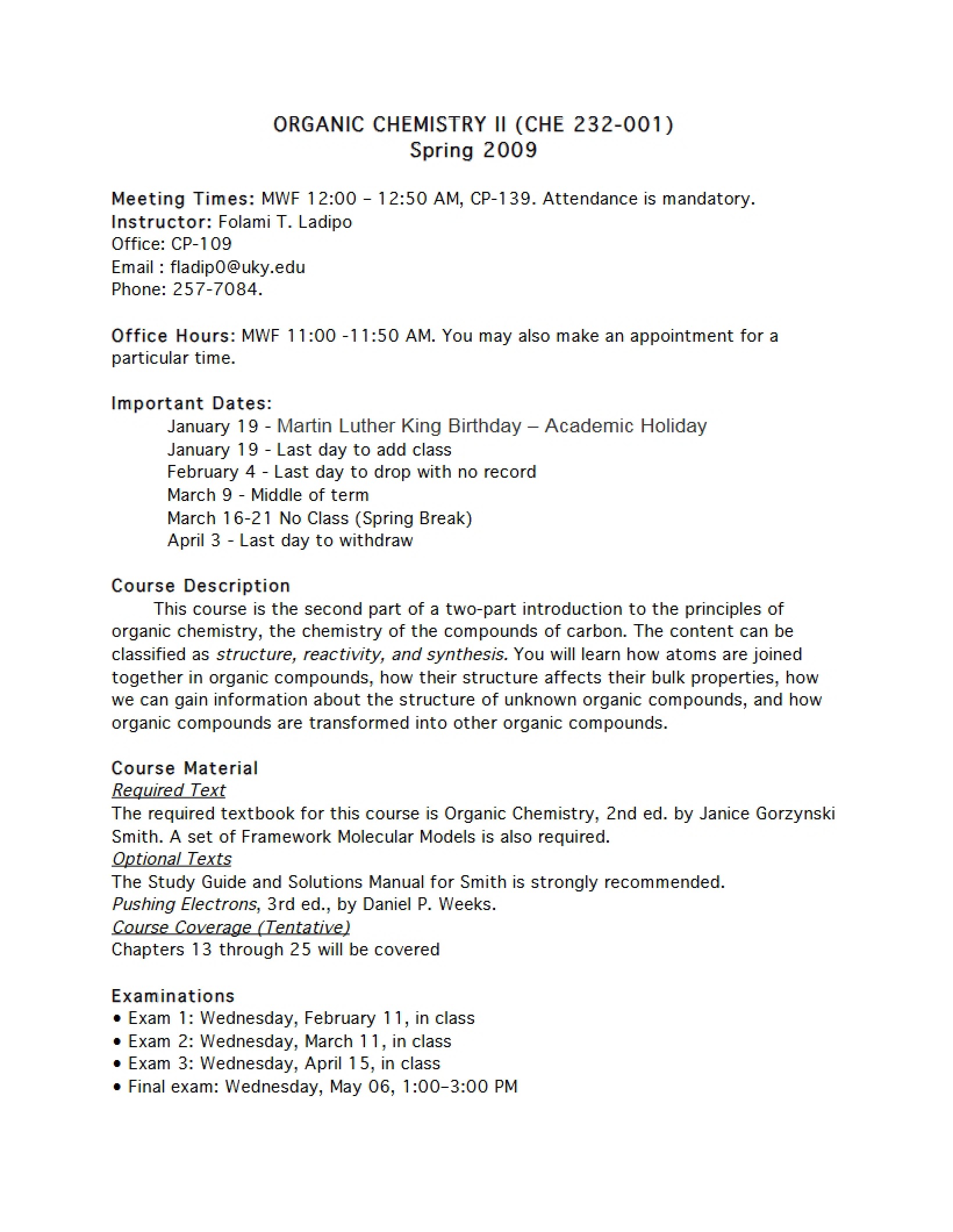 Syllabus for CHE 232