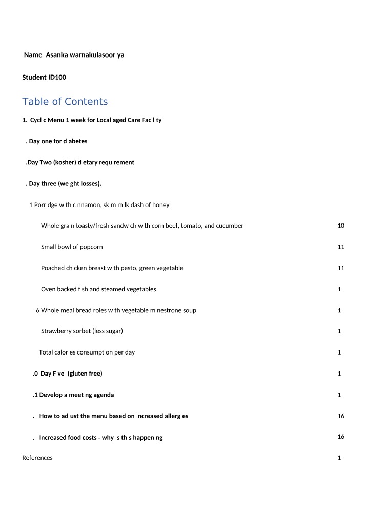 Cyclic and Diabetic Menu Options for Aged Care