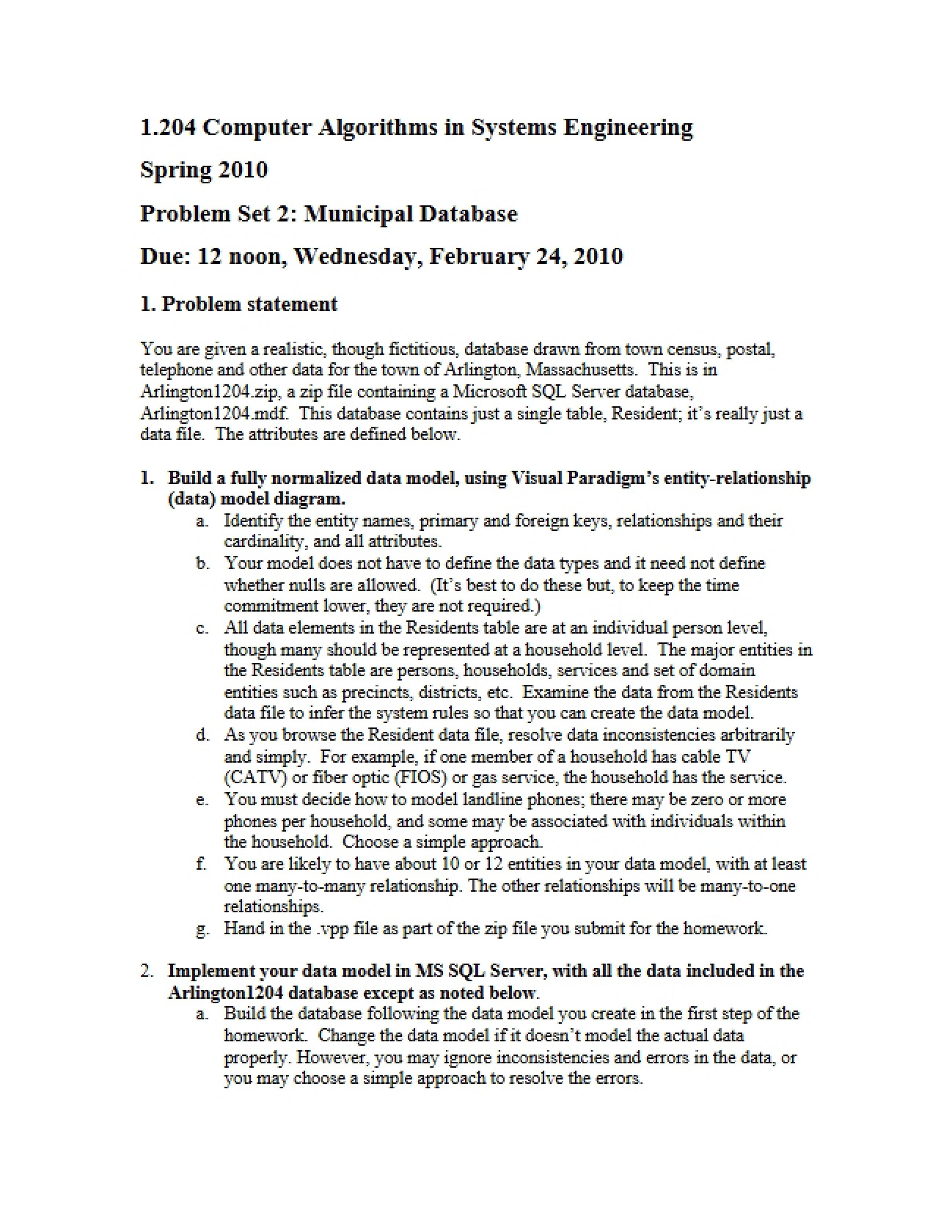 Municipal Database (Problem Set 2)