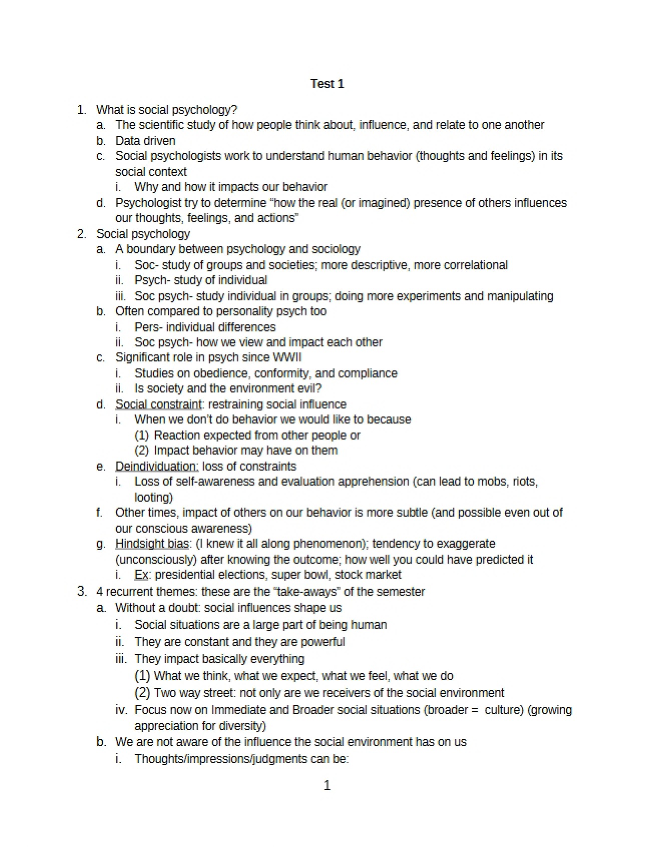 First Test Materials for Social Psychology