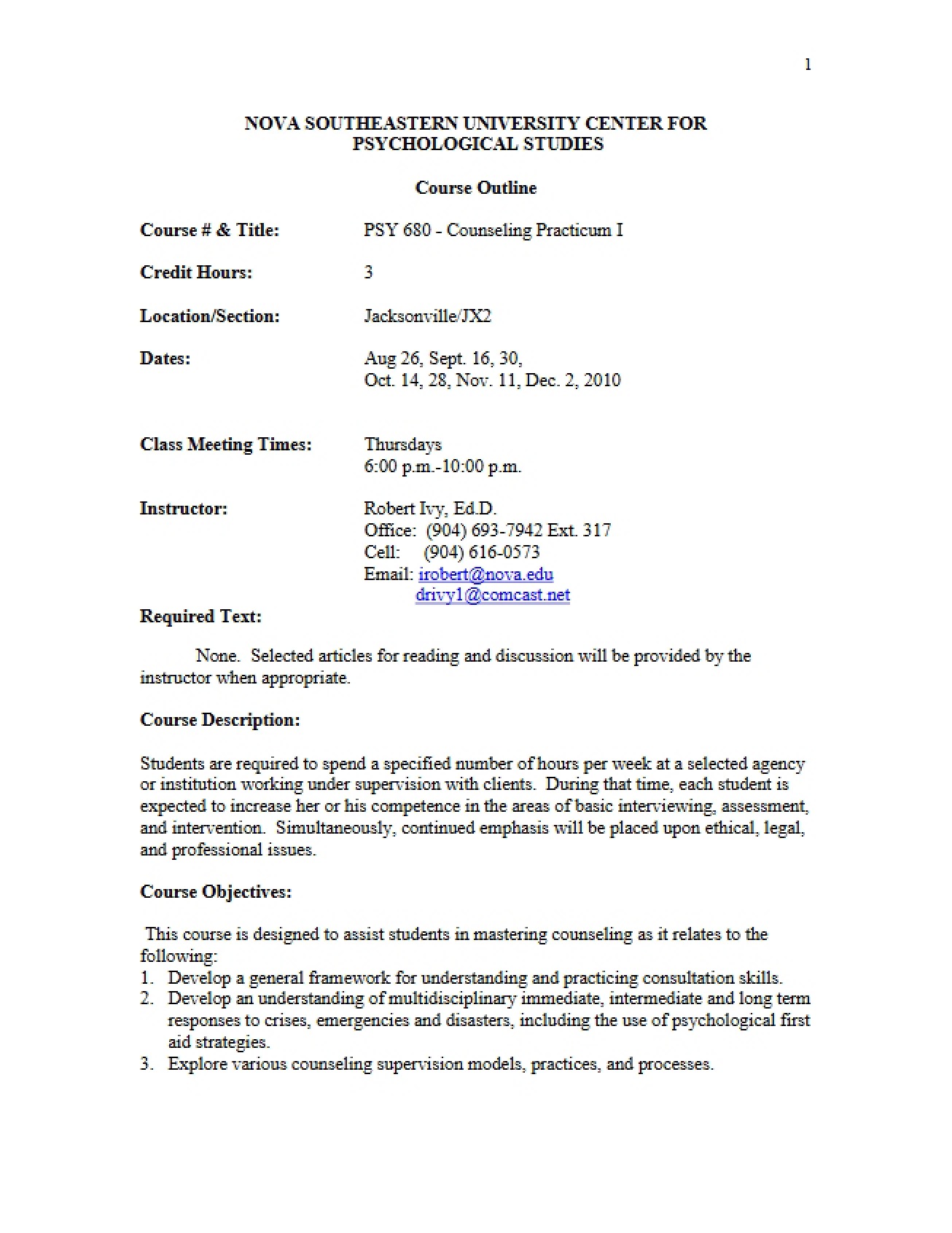 First Practicum Course Outline