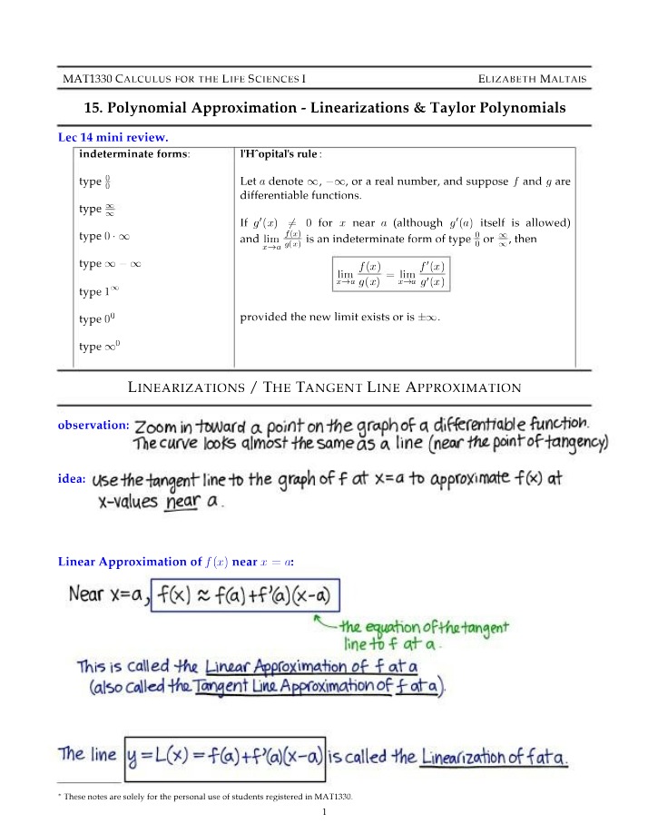 Polynomial Approximation and Tangent Line Calculus