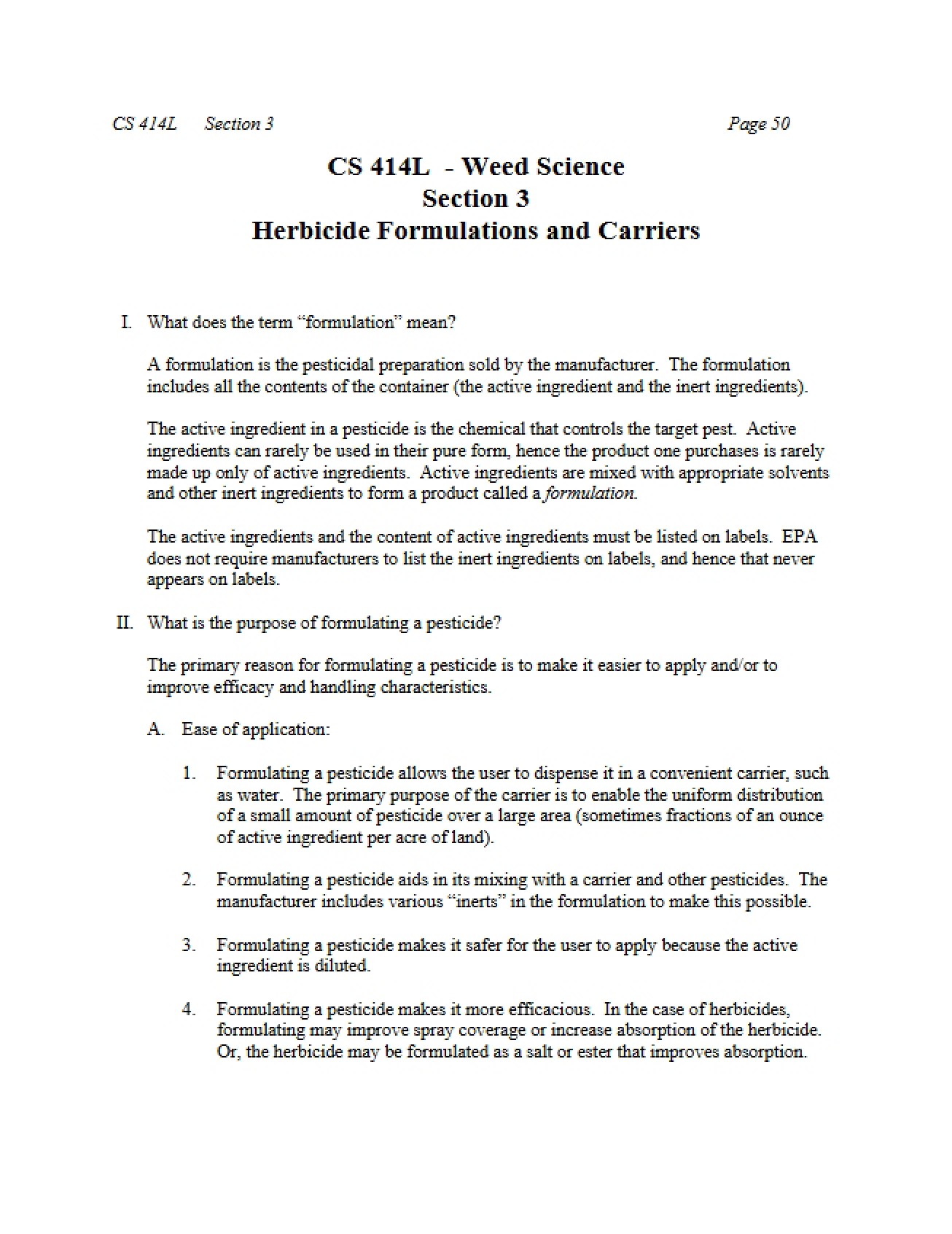 Carriers and Formulations of Herbicides