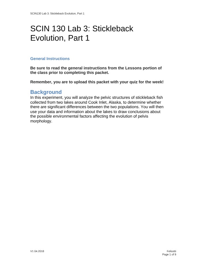 SCIN130 Lab 3 Stickleback Evolution Part 1 Beta