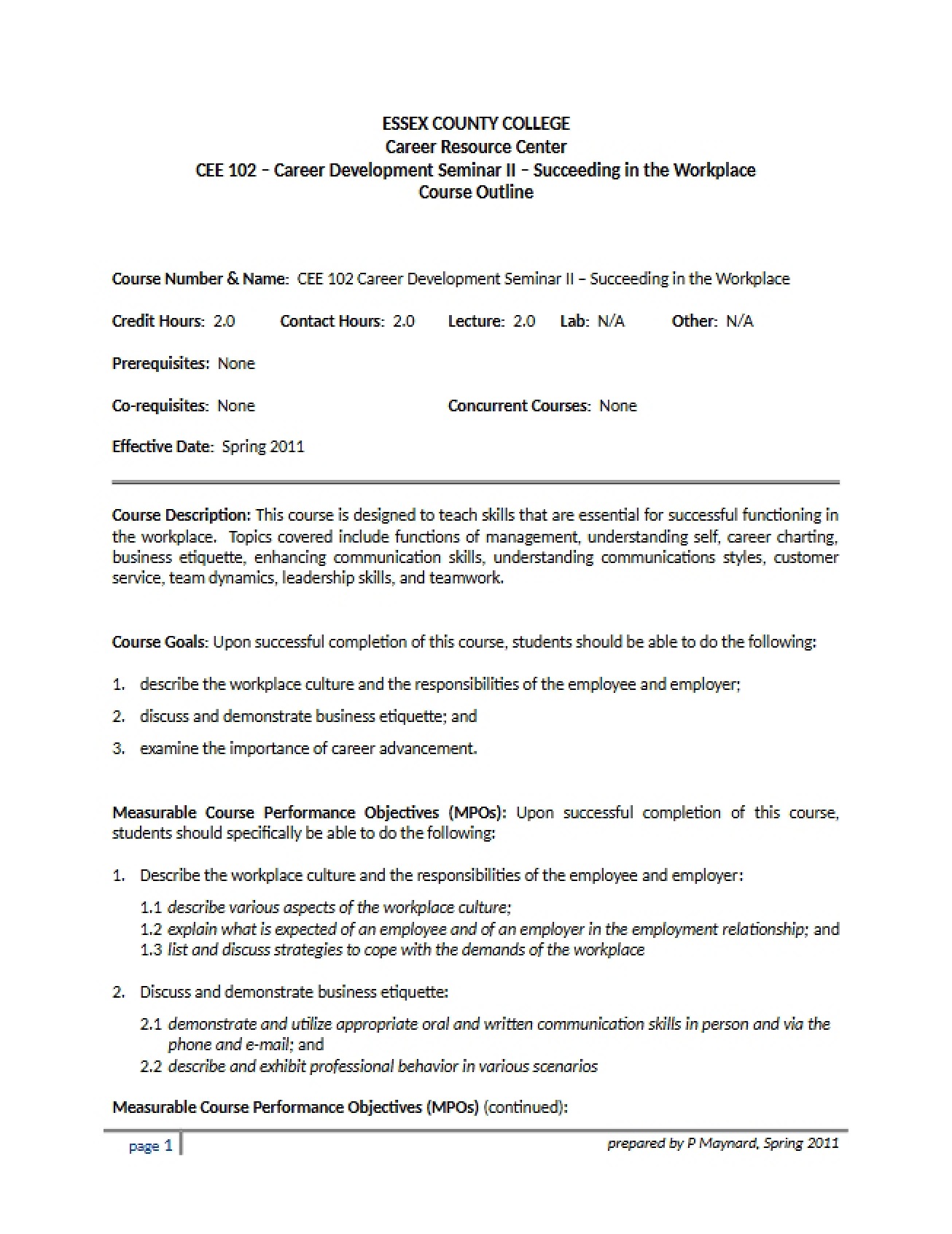 Career Development Seminar II Outline