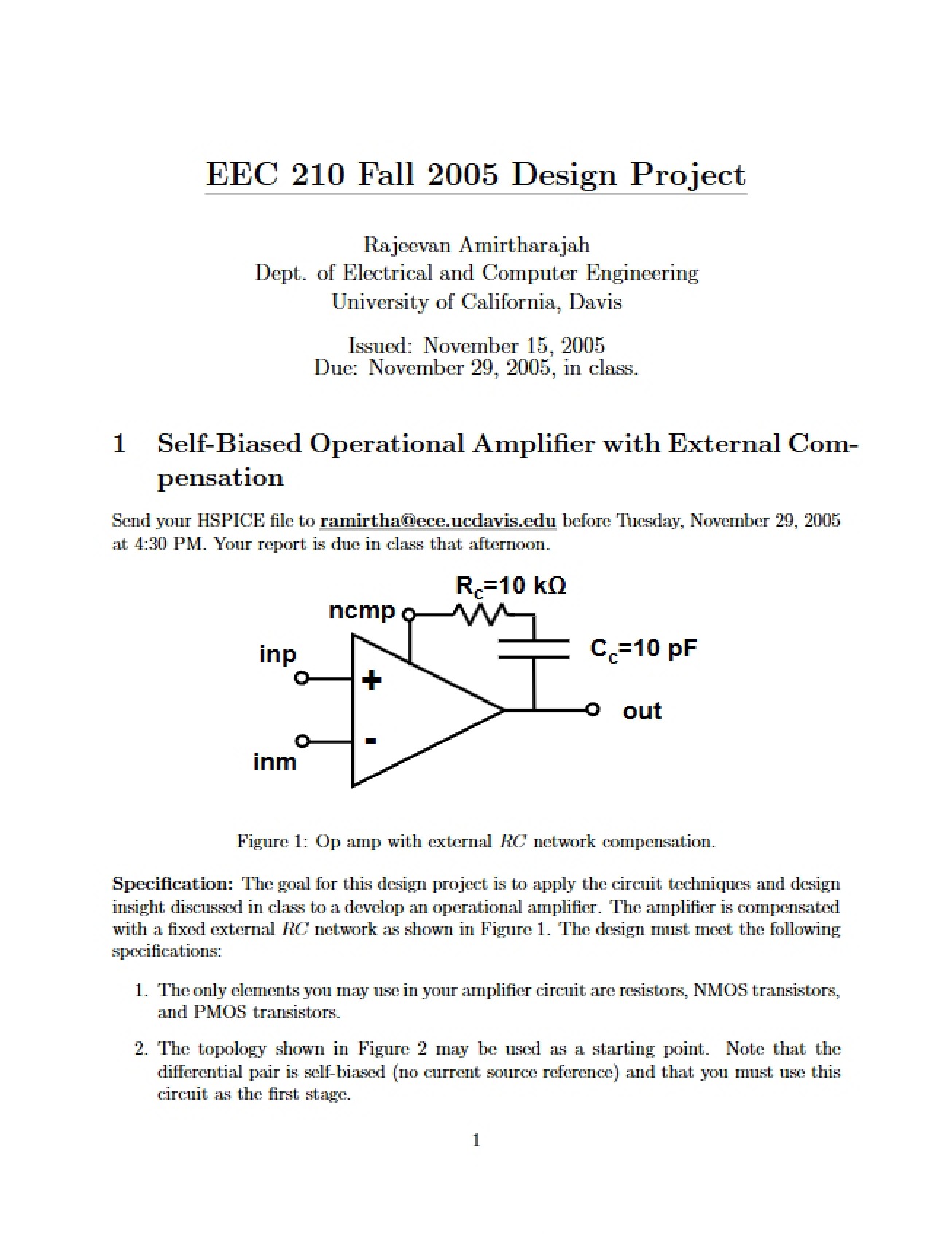 External Compensation Self-Biased Operational Amplifier