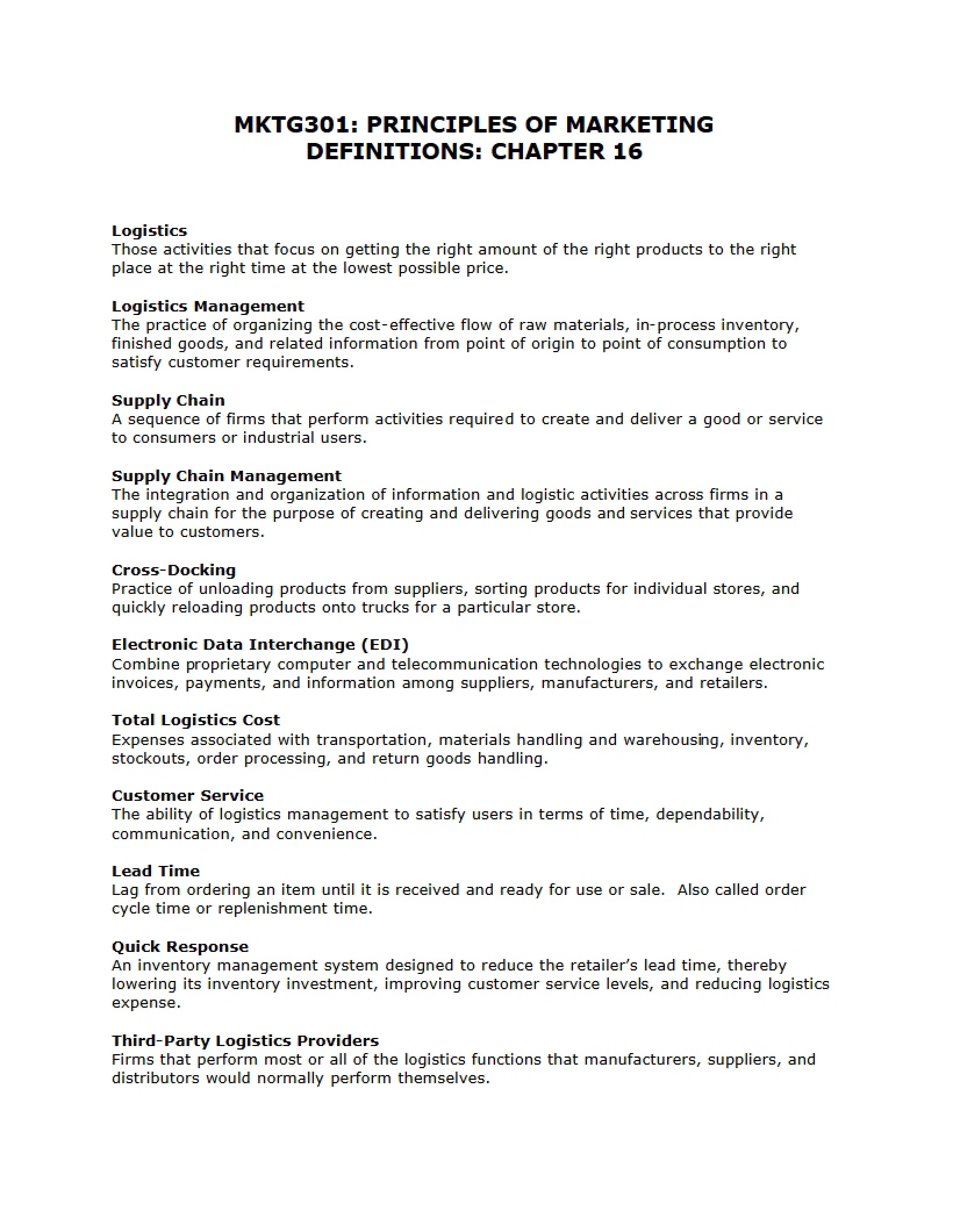 Definitions Chapter 16