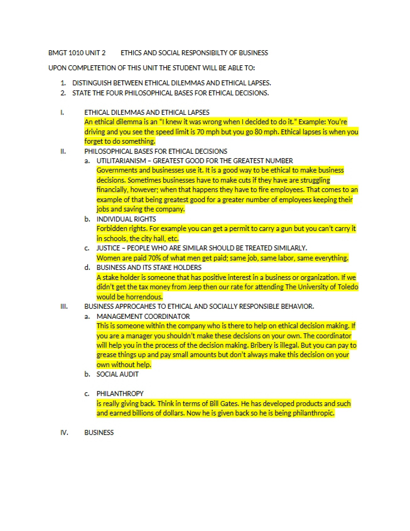 Business Social Responsibility and Ethics