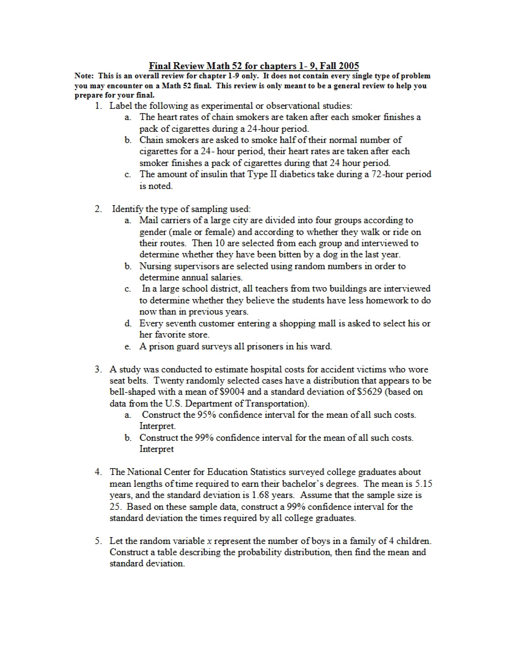 Fall 05 Final Exam Prep