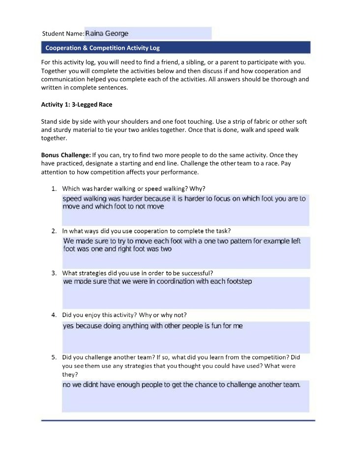 Cooperation and Competition Activity Log