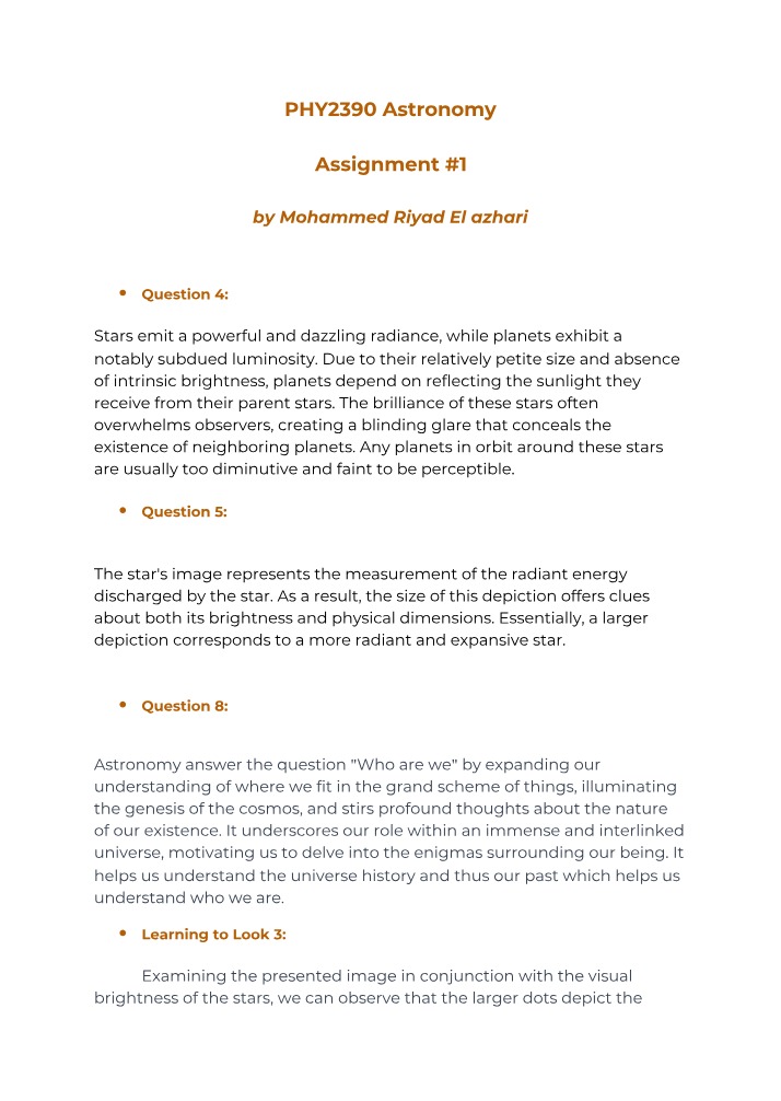 Assignment #1 - PHY2390 Astronomy