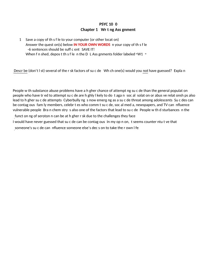 Suicide Risk Factors - Chapter 15 Writing Assignment