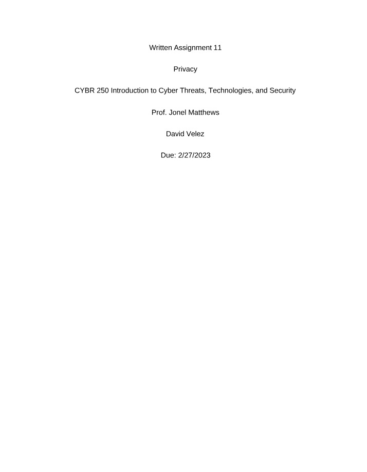 Written Assignment 11 - Online Privacy and Data Breaches
