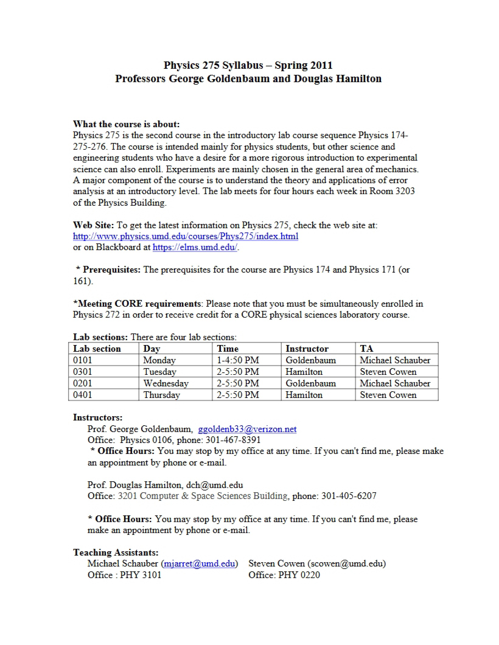 Physics 275 Syllabus