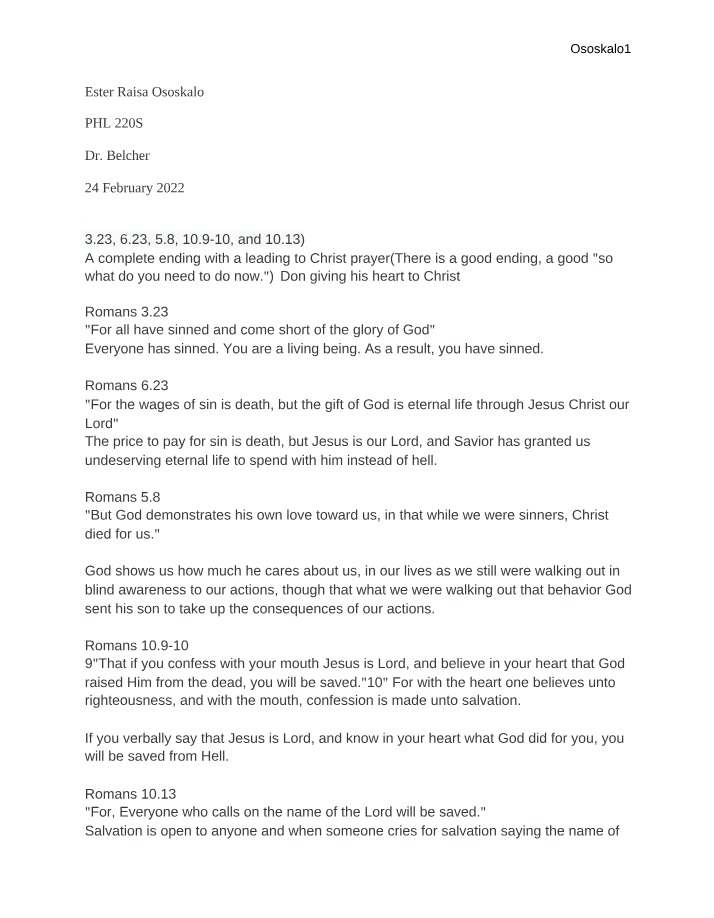 Study of Romans 3.23, 6.23, 5.8, 10.9-10, 10.13