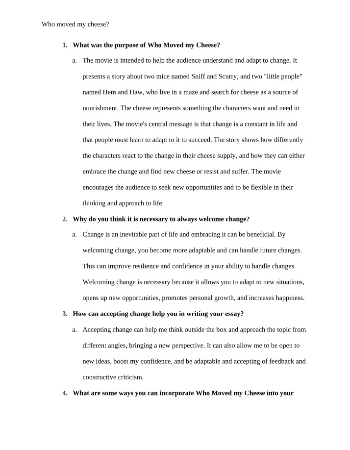 Who Moved My Cheese - Questions and Answers