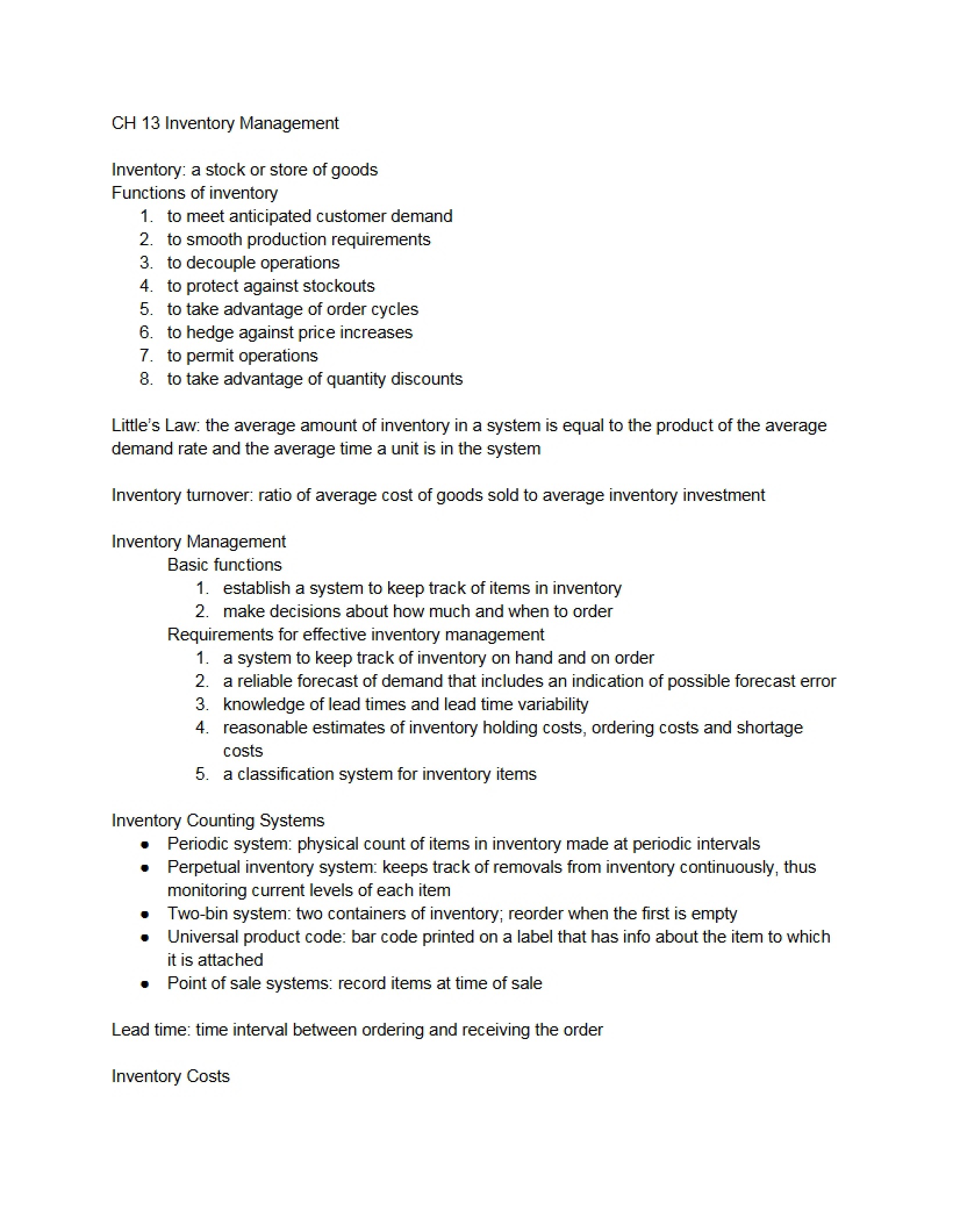 Inventory Management (Chapter 13)