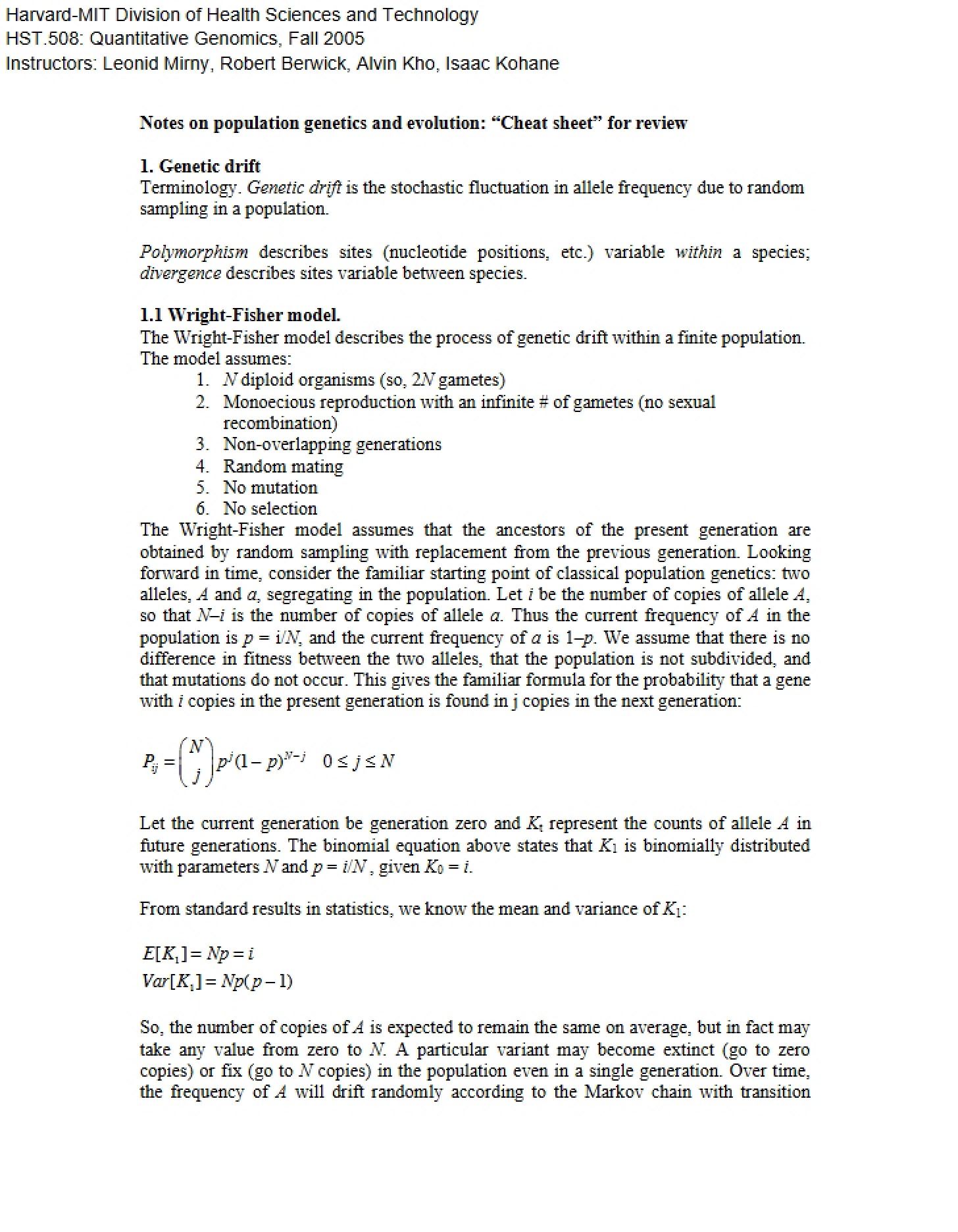 Notes from Lecture - Quantitative Genomics