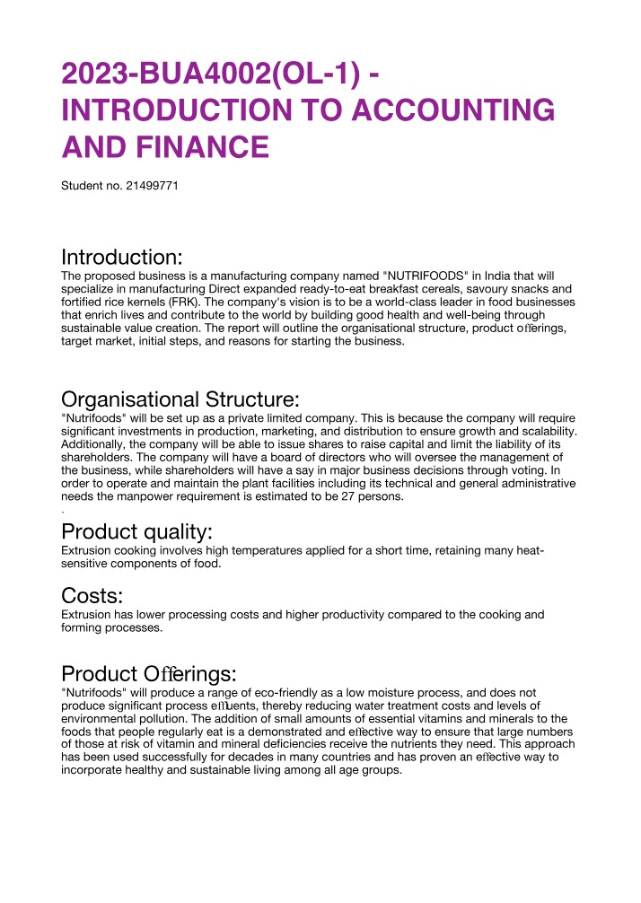 NUTRIFOODS Business Proposal Study