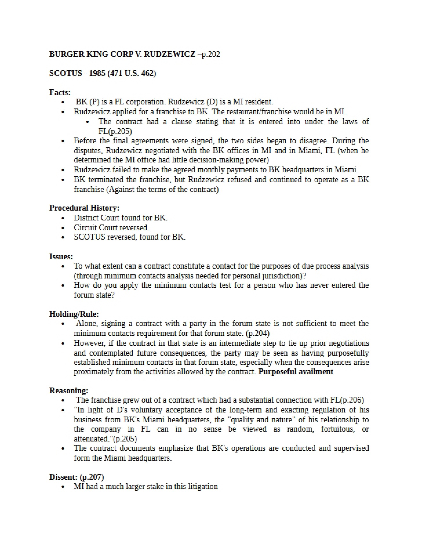 BURGER KING v RUDZEWICZ Legal Brief