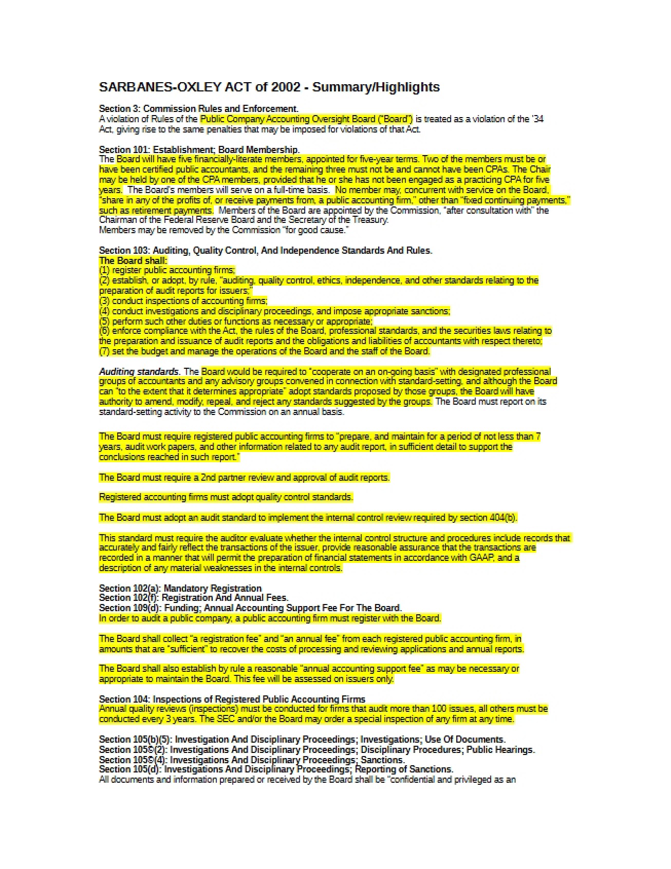 Sarbanes-Oxley Overview (Auditing)