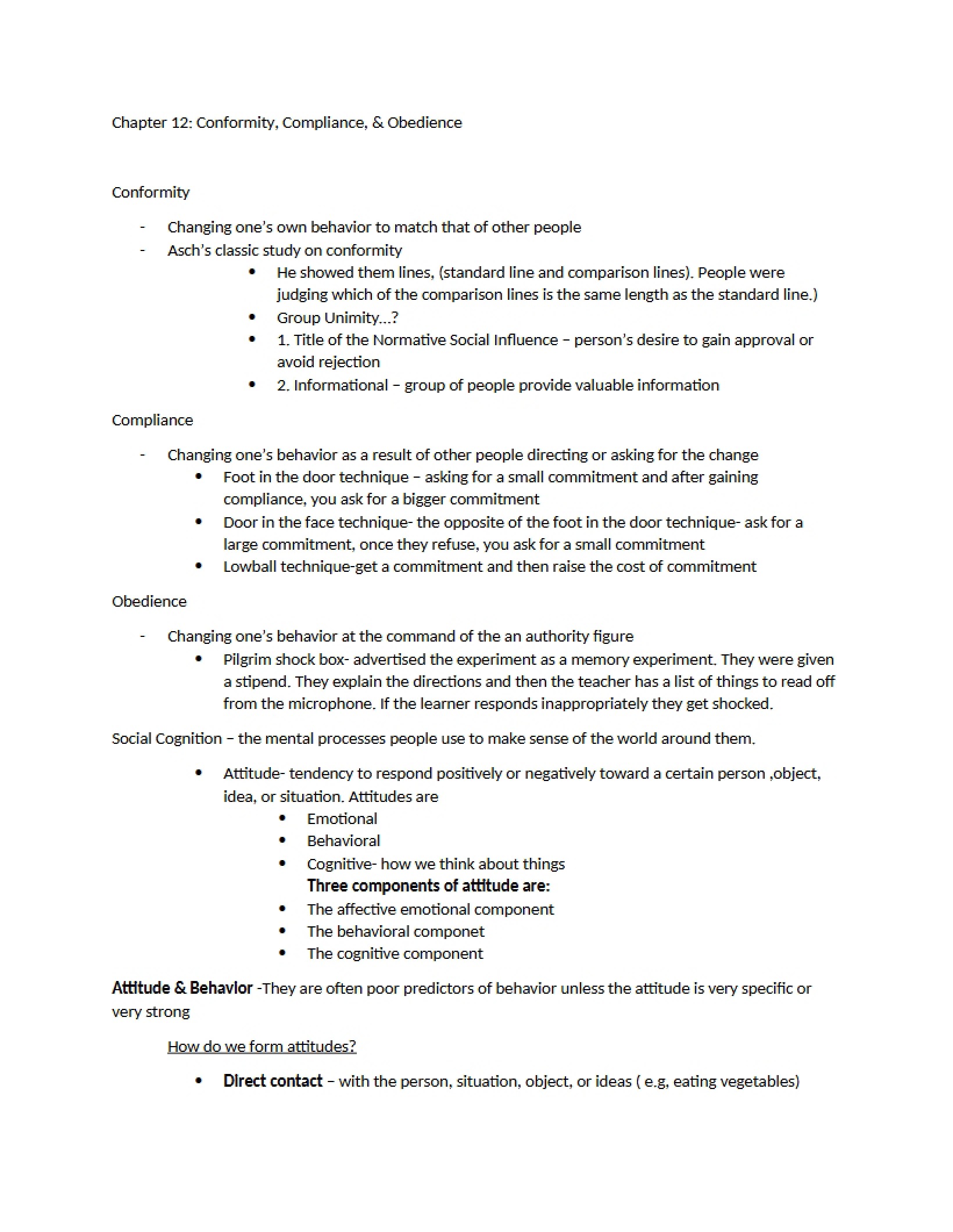 Obedience, Conformity, and Compliance (Ch 12)