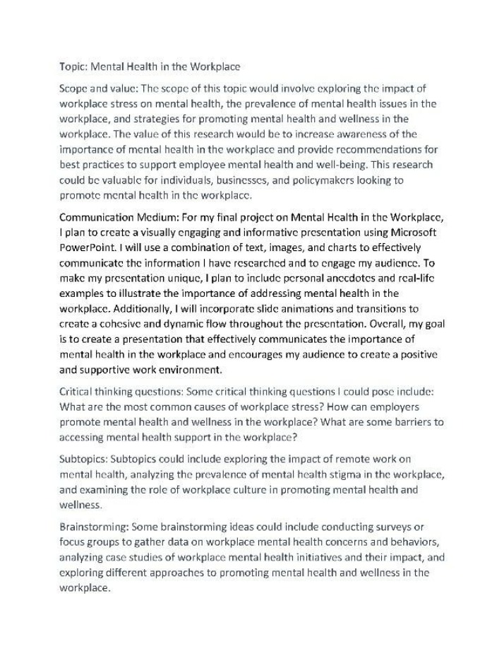 Mental Health in the Workplace - Impact and Strategies