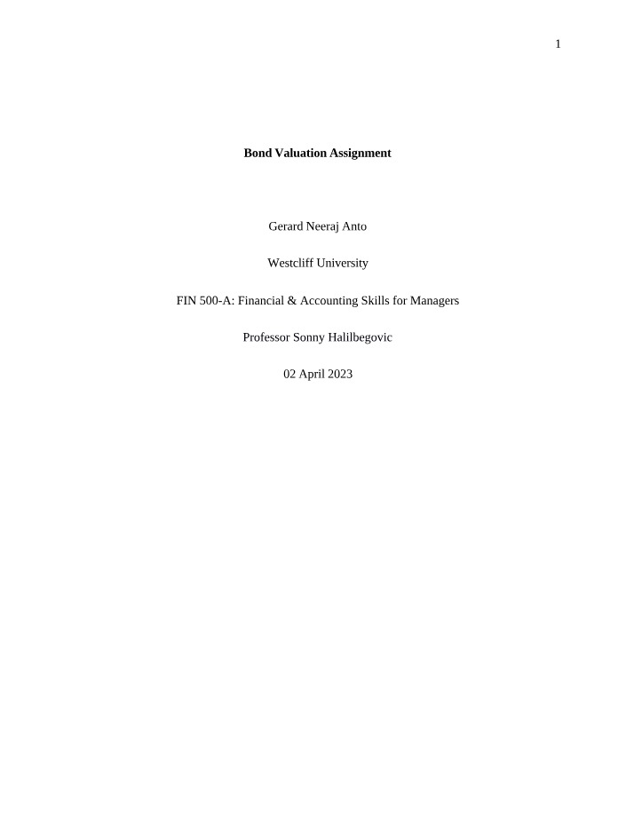 Assignment - Bond Valuation