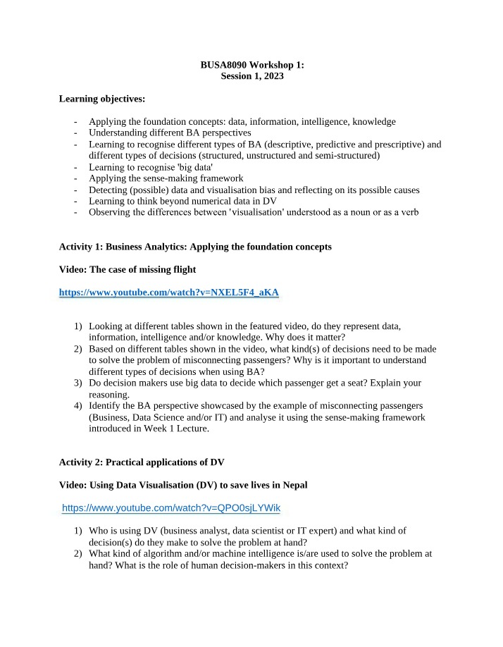 BUSA8090 Workshop 1 Activities