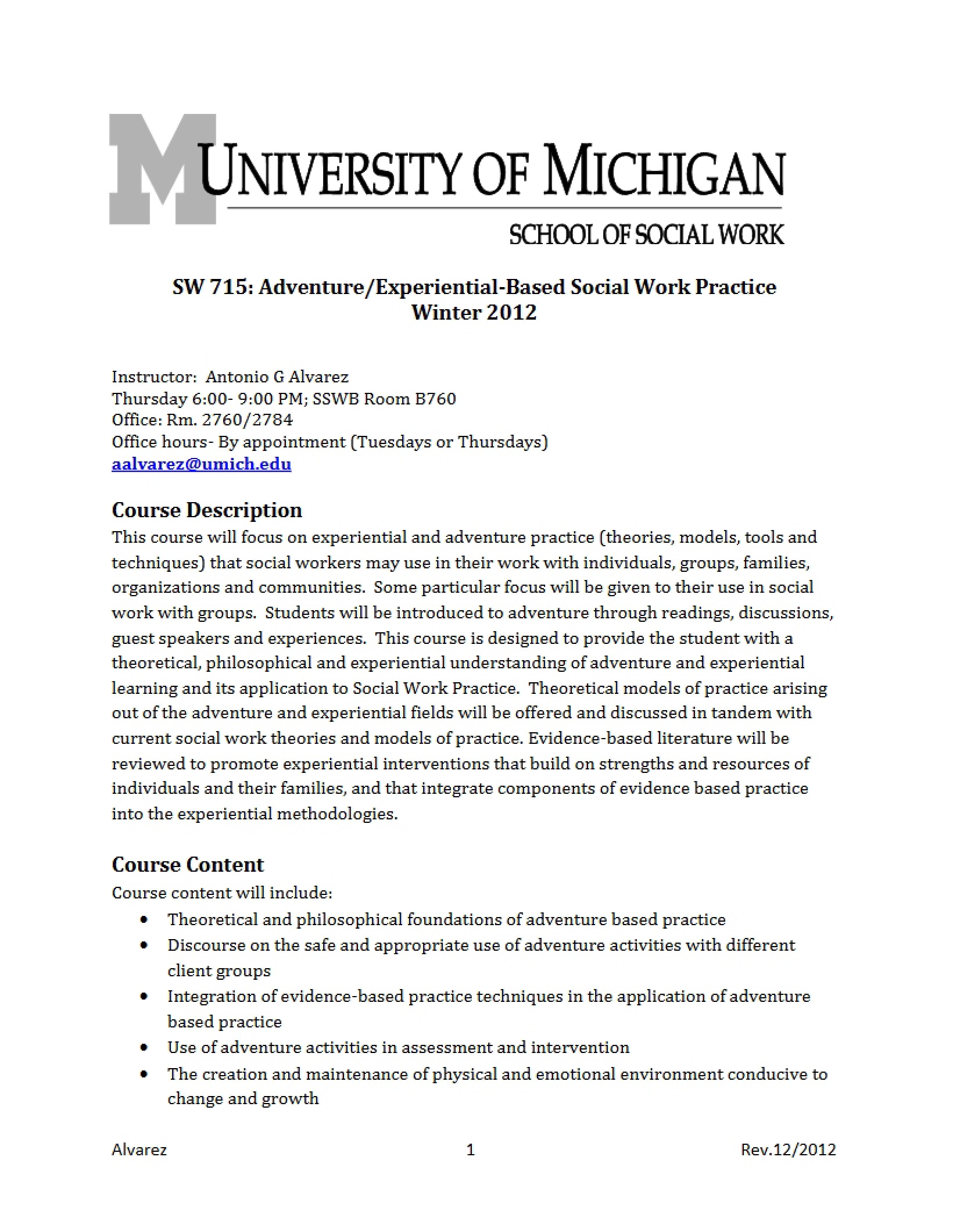 Syllabus Adventure Social Work