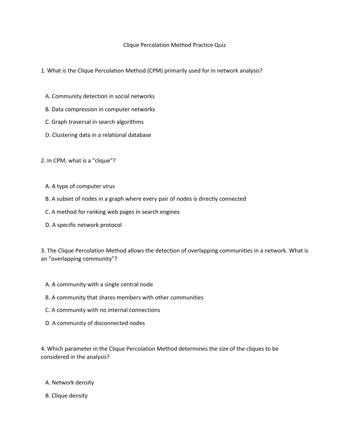 Practice Quiz for Clique Percolation Method