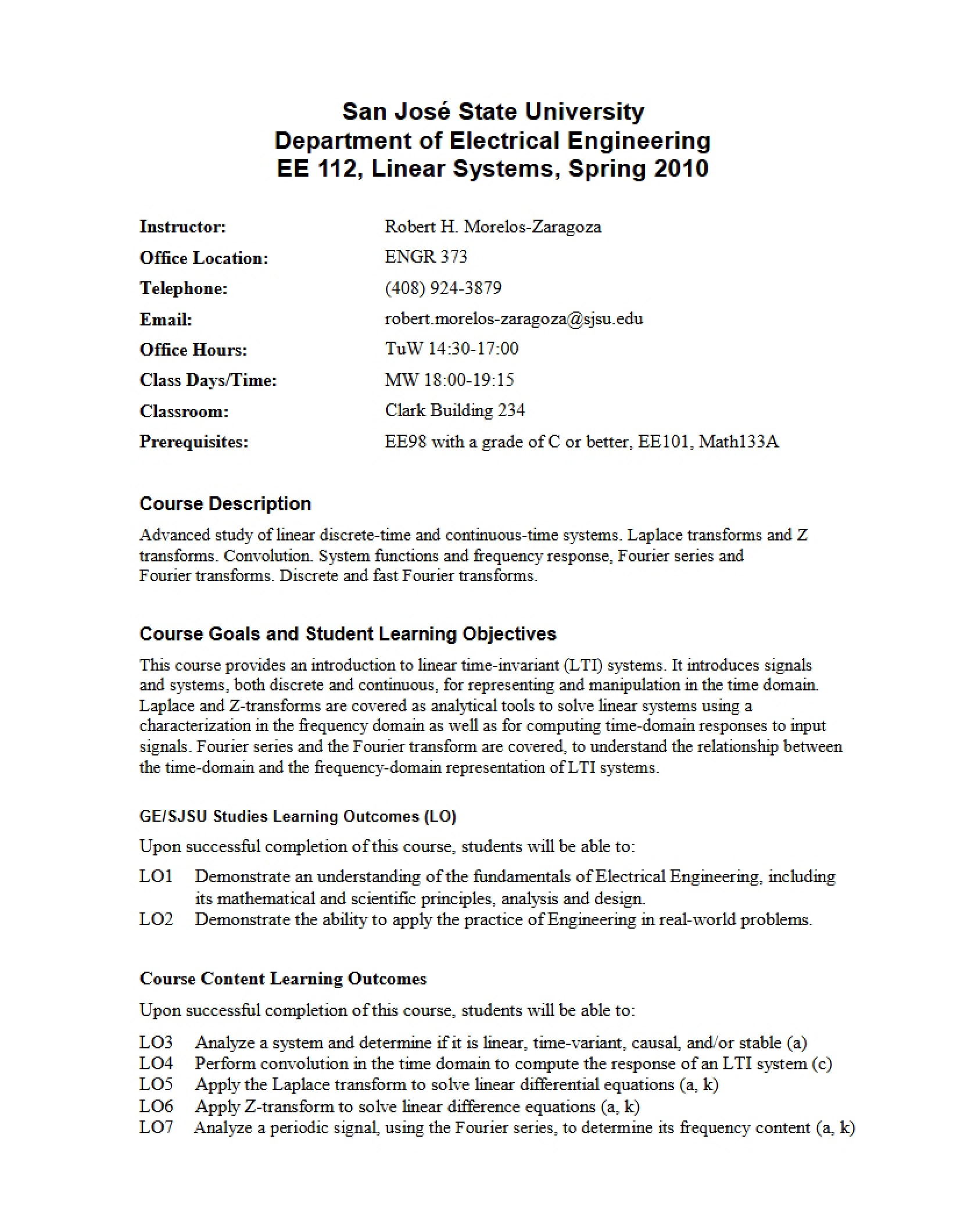 Syllabus for Signal Processing