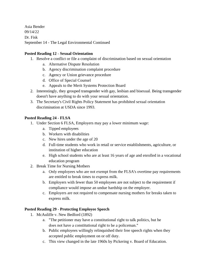 Sexual Orientation, FLSA, and Free Speech in Discrimination and Complaint Procedures