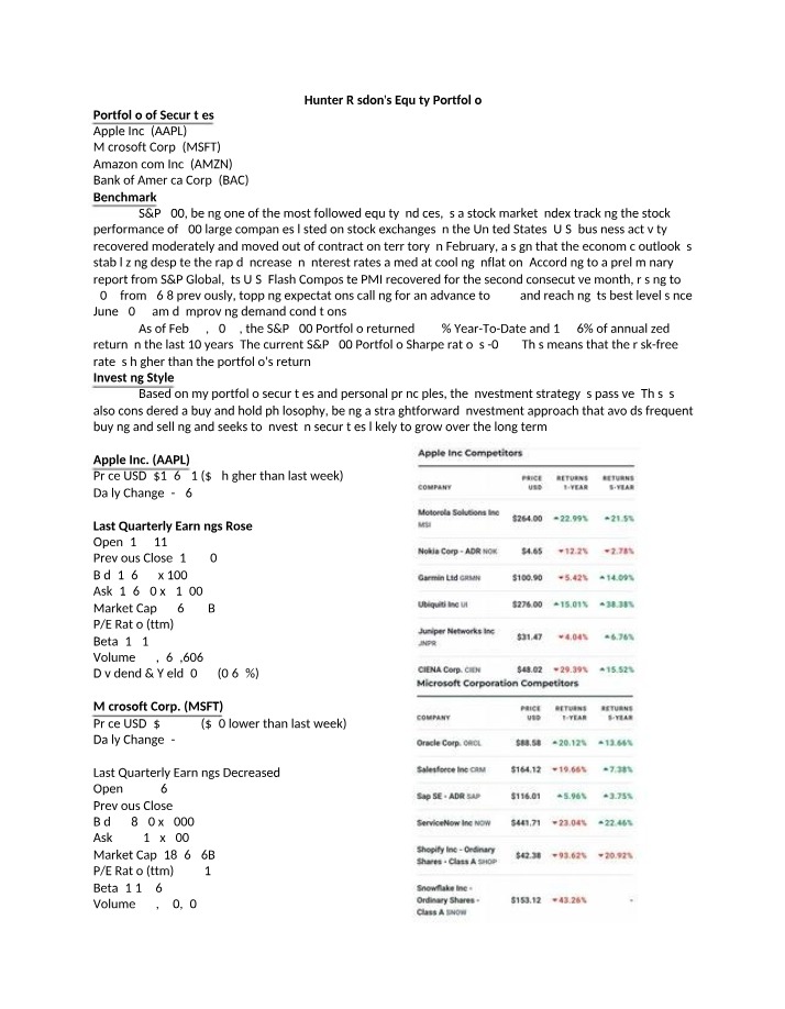 Equity Portfolio Investment - Analysis and Strategy