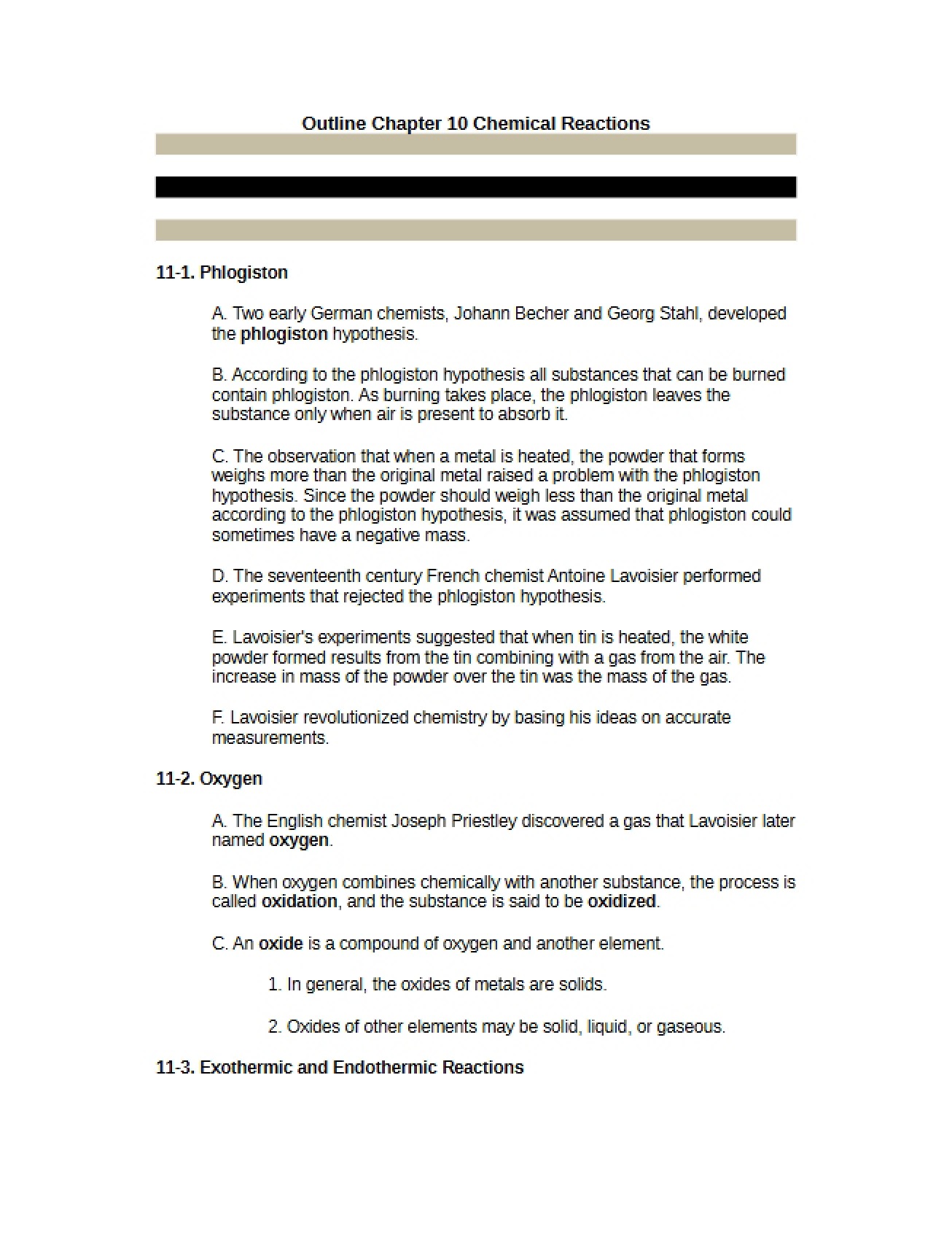 Chemical Reactions Chapter 10 Outline