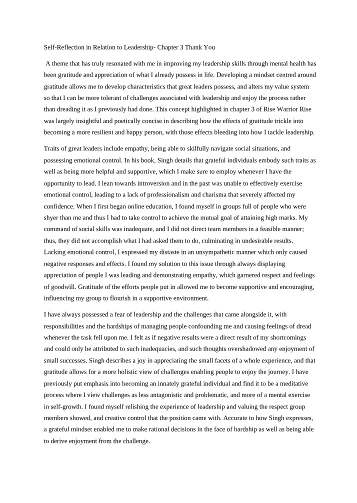 Chapter 3 - Self-Reflection in Relation to Leadership
