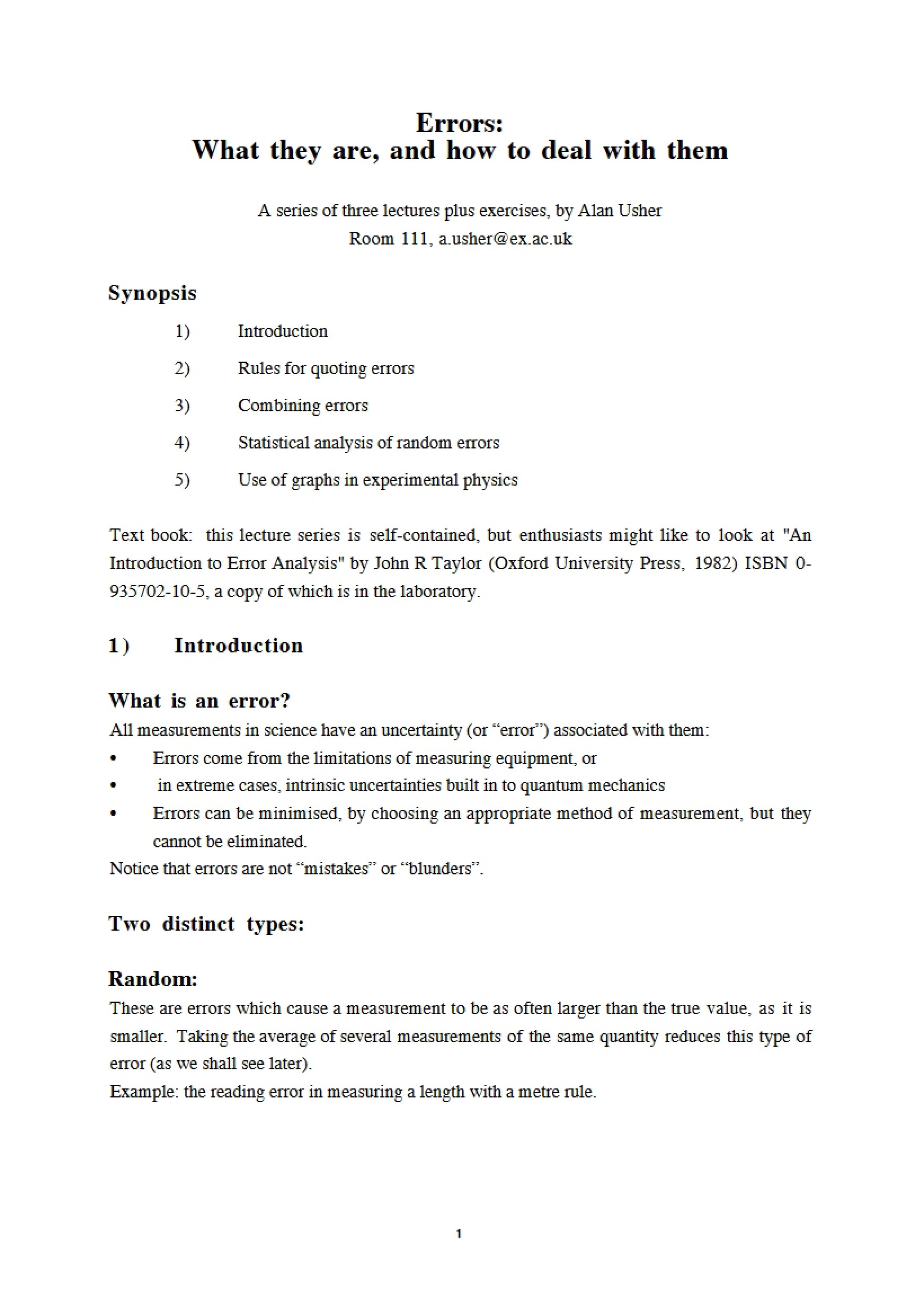Analysis of Errors
