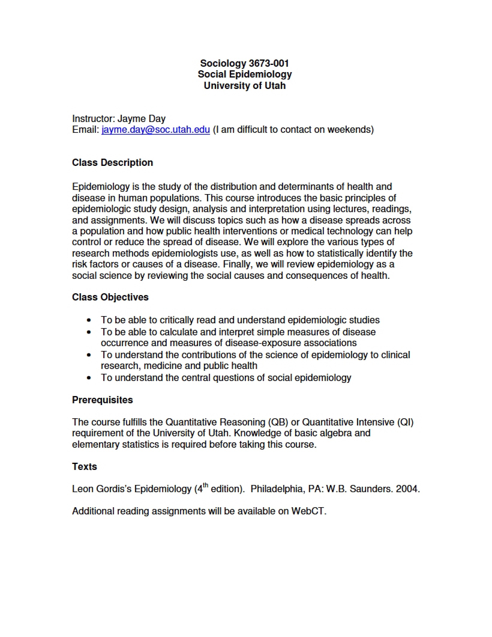 Outline Social Epidemiology