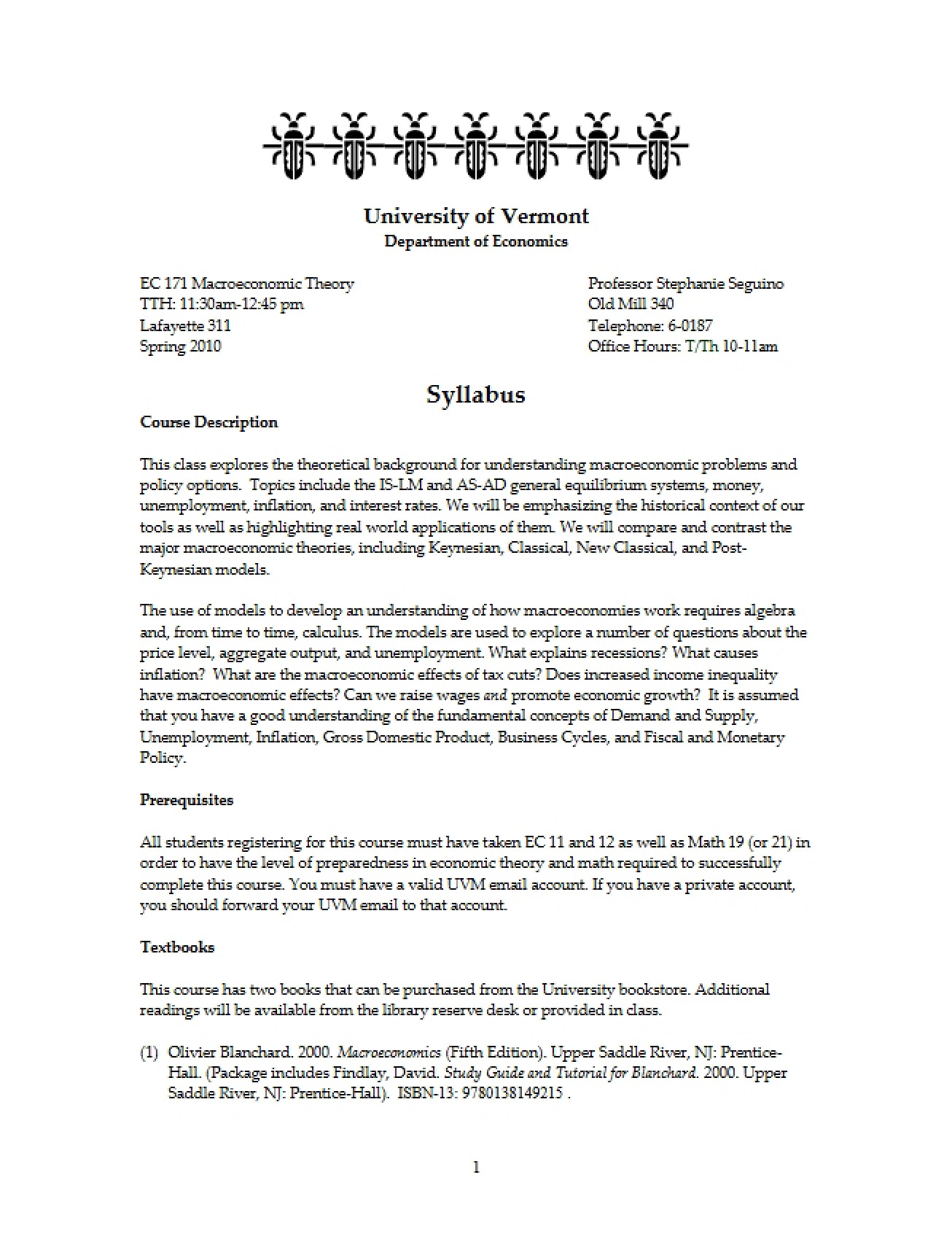 Macroeconomic Theory Course Syllabus