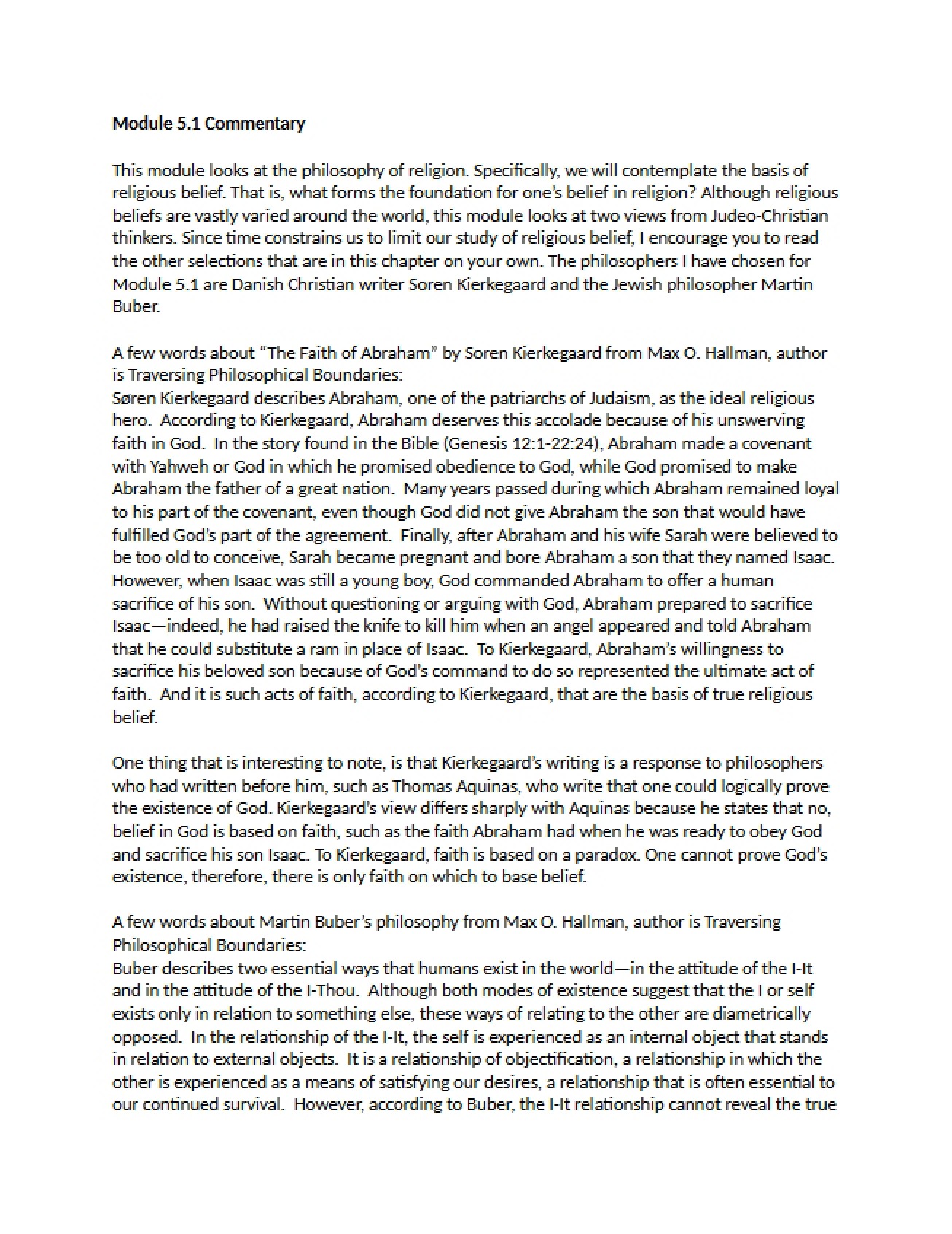 Commentary for Philosophy