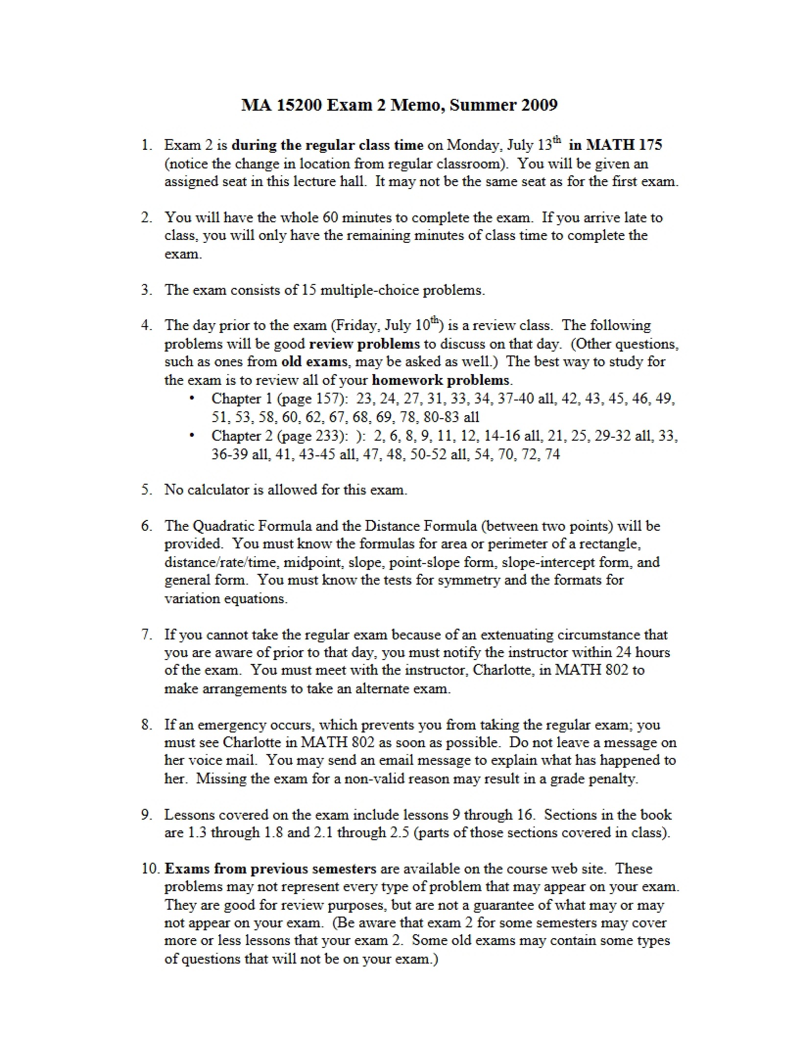 Second Algebra Exam