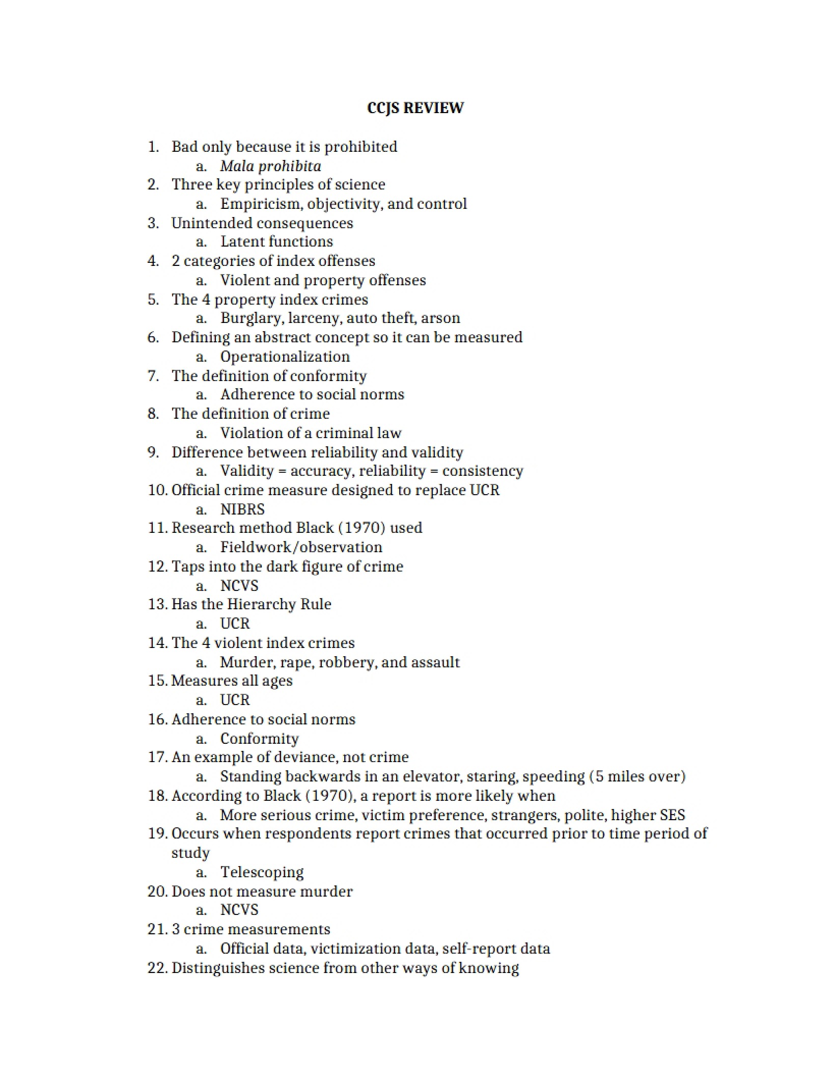 Comprehensive Summary of Criminological Principles
