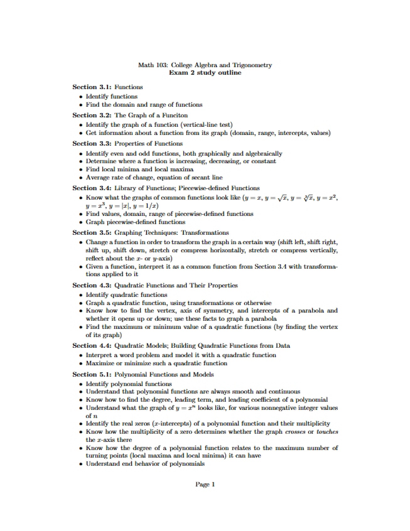 Outline for Exam 2 Study
