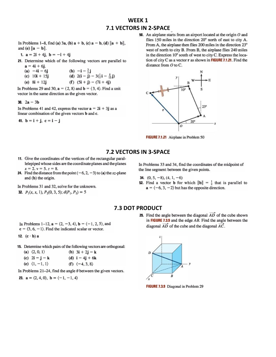 Practice Problems - Vectors in 2-Space and 3-Space