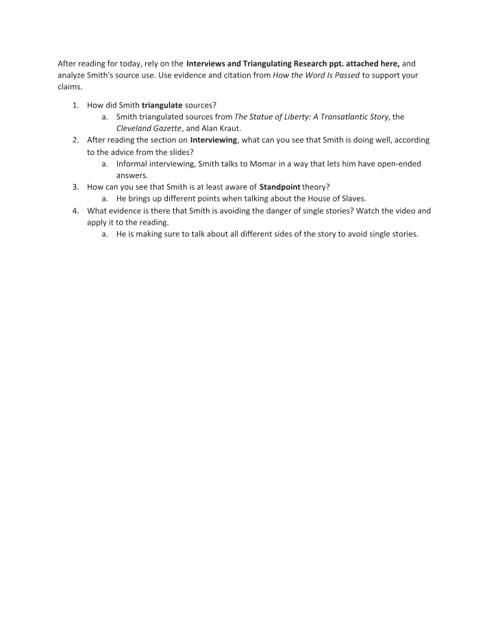 Analyzing Smith's Source Use - Interviews and Triangulation